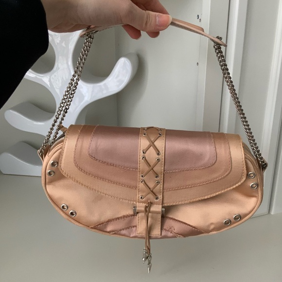 Vintage 90’S Y2K GIUSEPPE ZANOTTI Satin blush pink Shoulder Baguette Purse bag - Picture 2 of 16